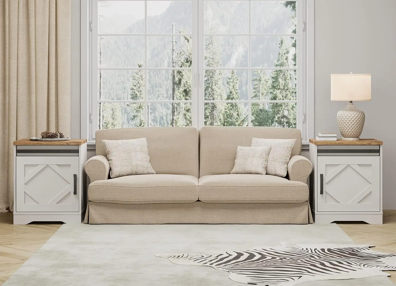 Farmhouse Coffee Table and End Table Set 3 Pieces for Living Room,1 Large Rectangle Center Table with Storage Space, 2 End Side