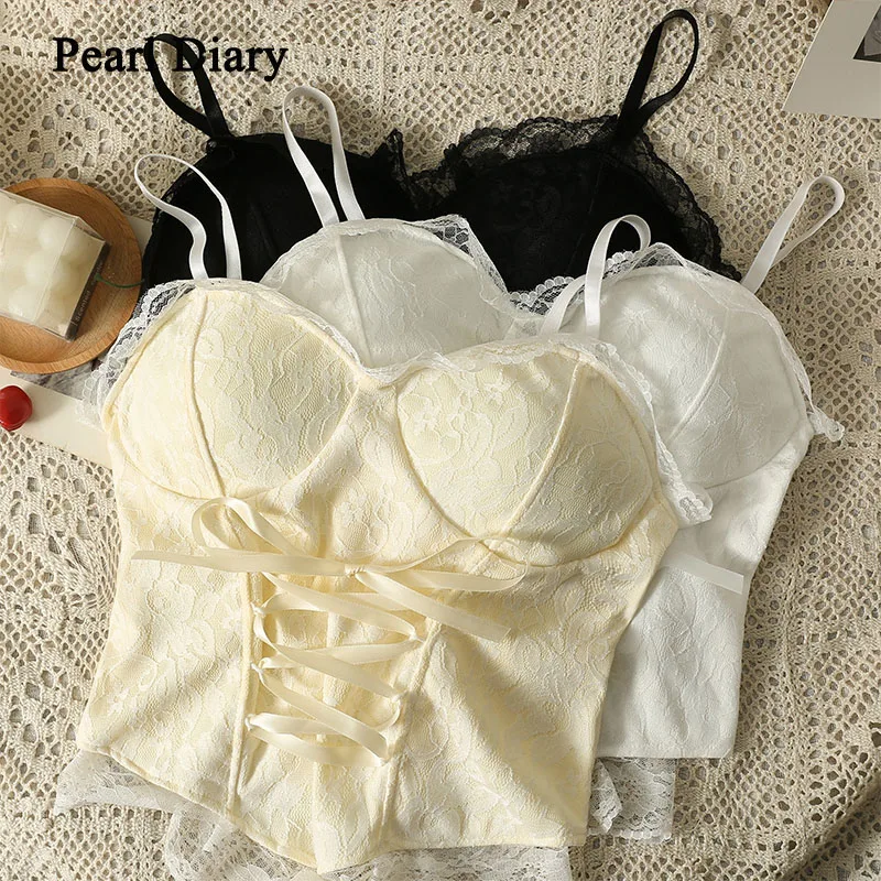 

Pearl Diary Women Pure Desire Wind Sexy Lace Camisole Vest Wear Club French Chic Tops Summer New Sleeveless Sweet Tops Women