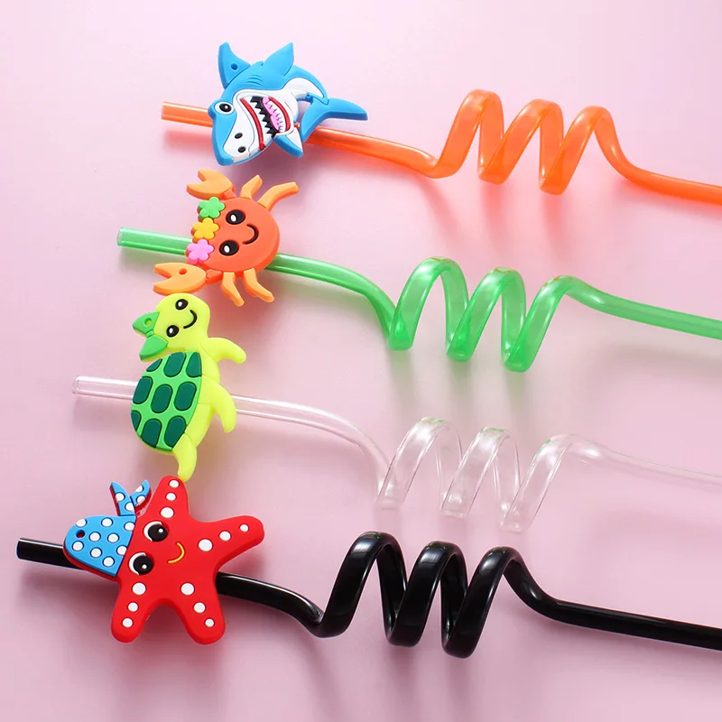 12pcs Straw Sea Animals Straw Reusable for Milk Water Drinking Straws for Family Gatherings Kids Birthday Party Themed Straws