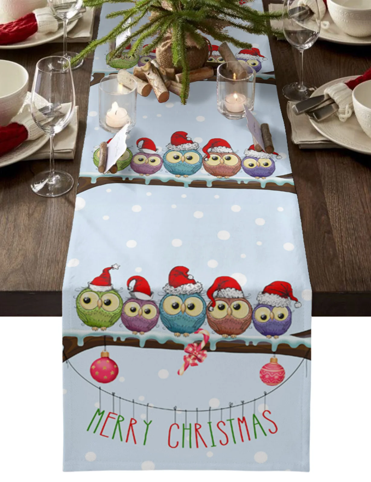 Christmas Owl Snow Cartoon Table Runner Table Tavolino Scarpiera Copritavolo Runner Tovaglia Per Feste Di Matrimonio