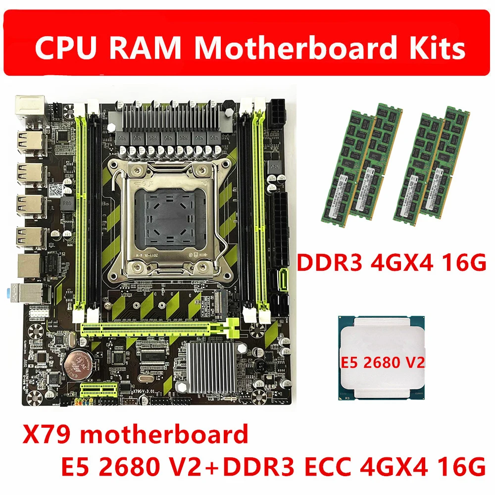

E5 2680 V2 хост X79 материнская плата DDR3 1600HMZ ECC REG 4GX4 16G ЦП ОЗУ Комплект LGA 2011 настольные серверы материнская плата
