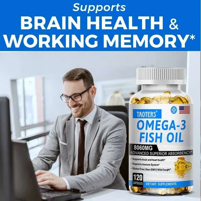 858-772332.jpg Omega-3 Fish Oil Supplement - Rich in EPA+DHA, Lutein, Supports Heart, Brain & Joint Health, Antioxidant, 120 Capsules