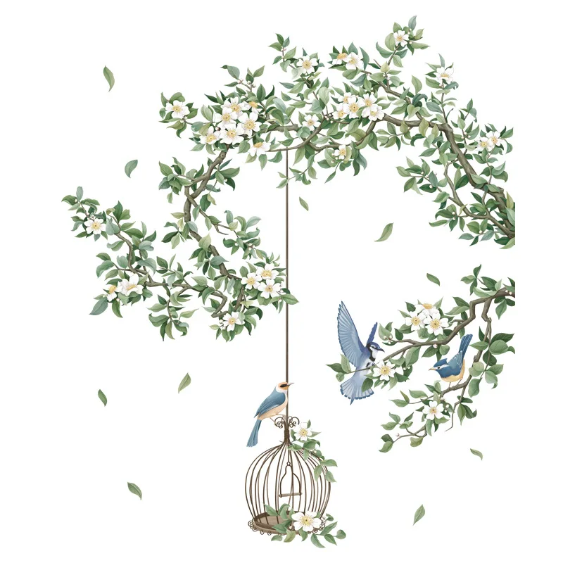 Colorful Flower Birdcage Flying Birds Wall Sticker Home Decor Living Room Bedroom Nursery Window