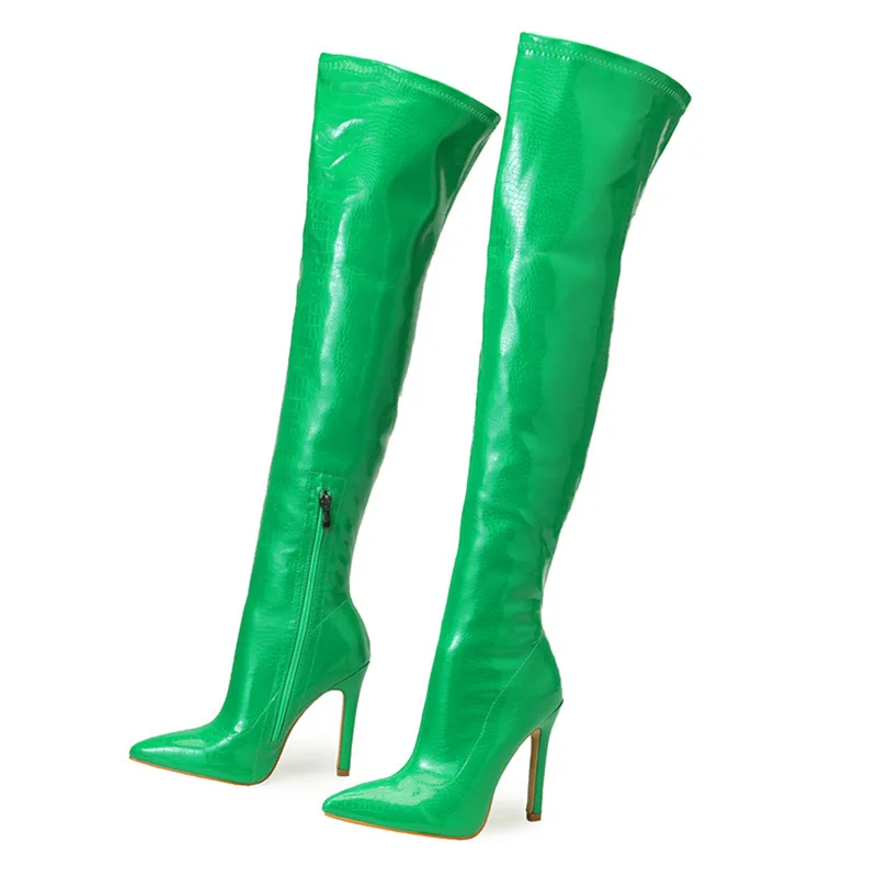 Trendy PU Stripper Wear 11 CM Thigh High Boots Winter Heel Shoes Stilettos Ladies Long Boots Women Shoes