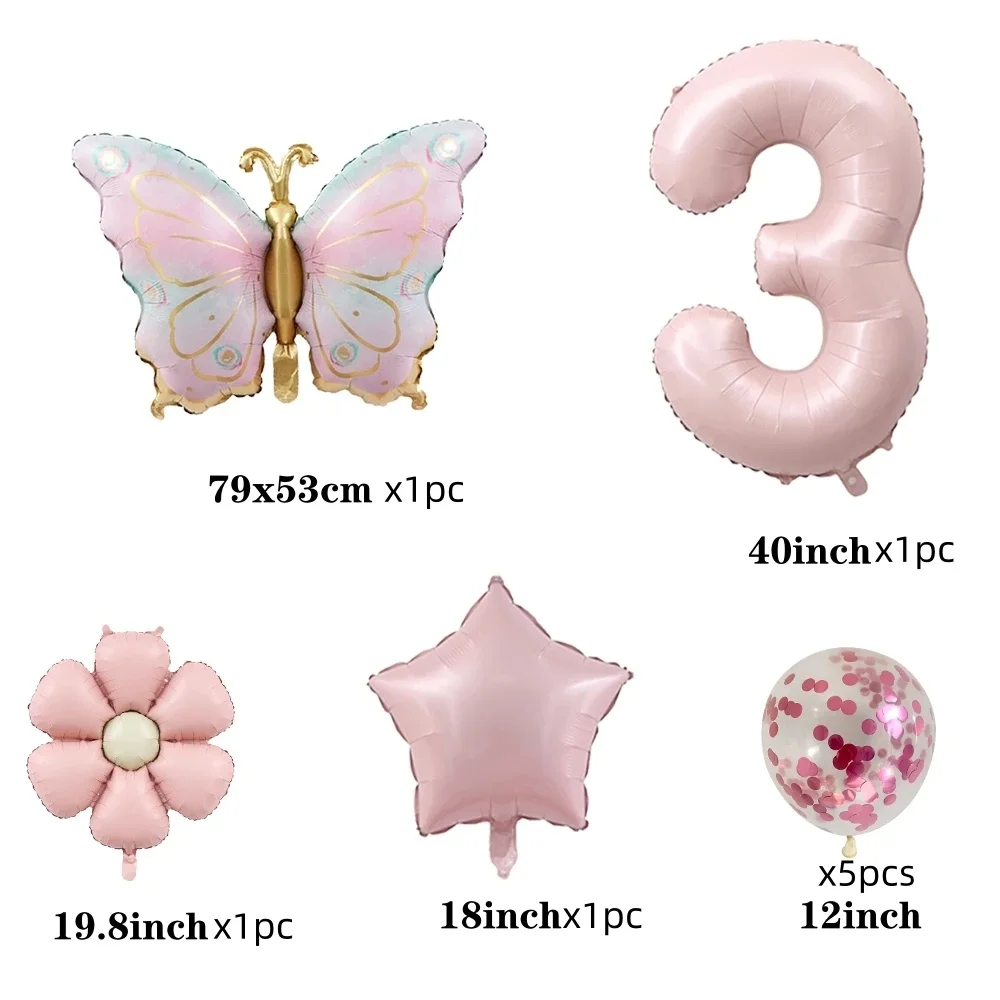 Pink Butterfly Foil Balloons for 5th Birthday Party Décor