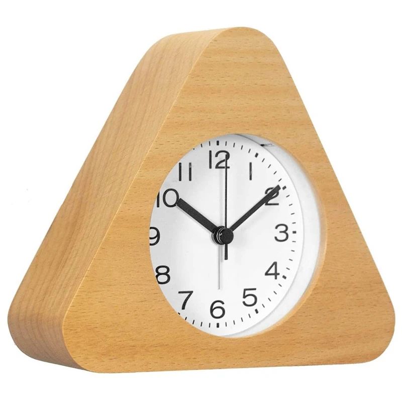 

Triple-Cornered Wooden Alarm Clock With Arabic Numerals, Non-Ticking Silent, Backlight, Battery Operated, Wood Color