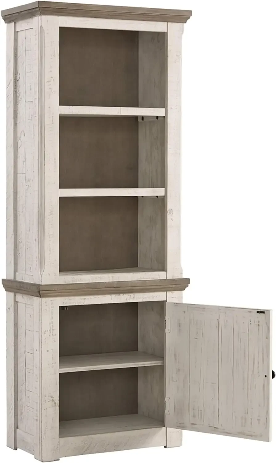 Havalance Modern Farmhouse Right Pier Cabinet, Shelves for Storage, Weathered Gray Vintage White, cabinet , furniture - Image 4