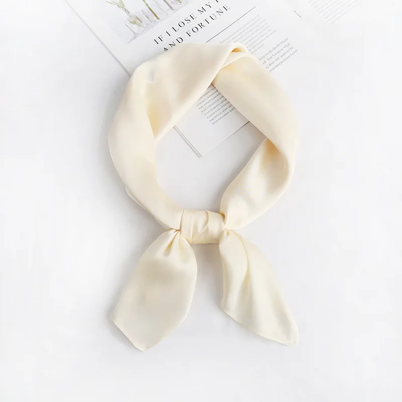 2024 Luxury Brand Silk Square Plaid Scarf Women Solid Neck Hair Tie Band Soft work neckerchife  Hijab Head Female Foulard 5