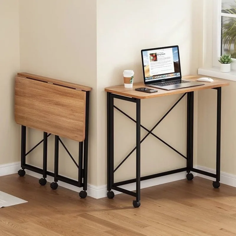 60x40 Home Foldable Table Space Saving Pulley Table Movable Study Table (Black)