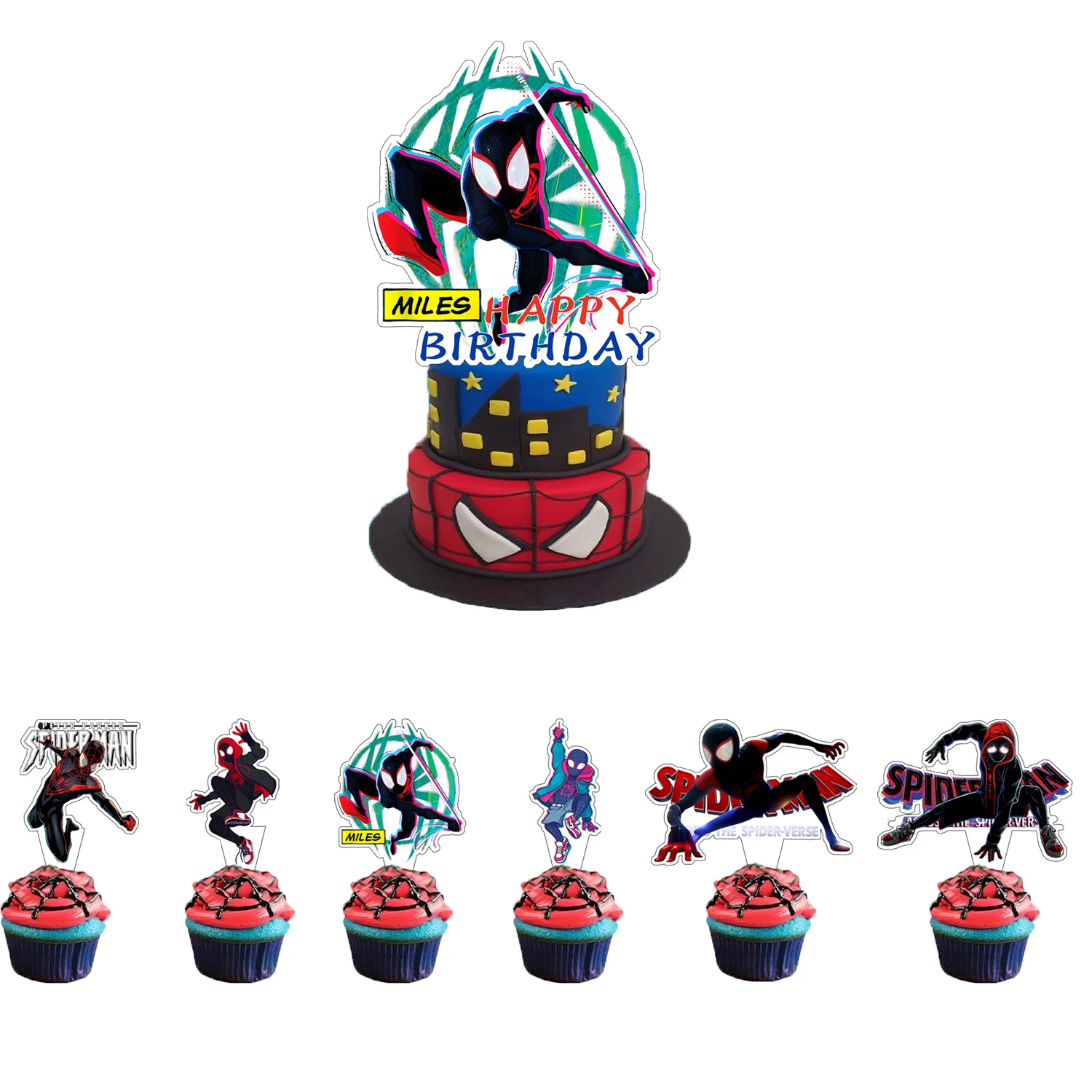 Spider Man Cake Topper、Cupcake Toppers ，Spider Man Birthday Decorations，Theme Party Supplies,  Birthday Cake Decorations