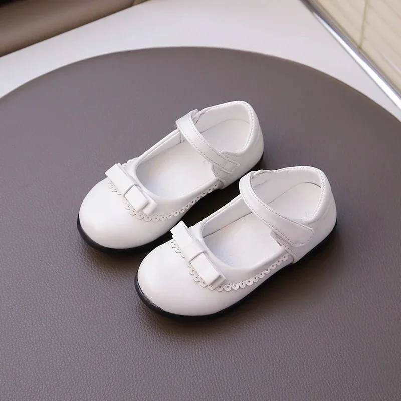 Girls Princess Shoes with Simple Bow Matte Kids School Shoes Black White Children Flat Shoes Round Toes Soild Color 2025 New
