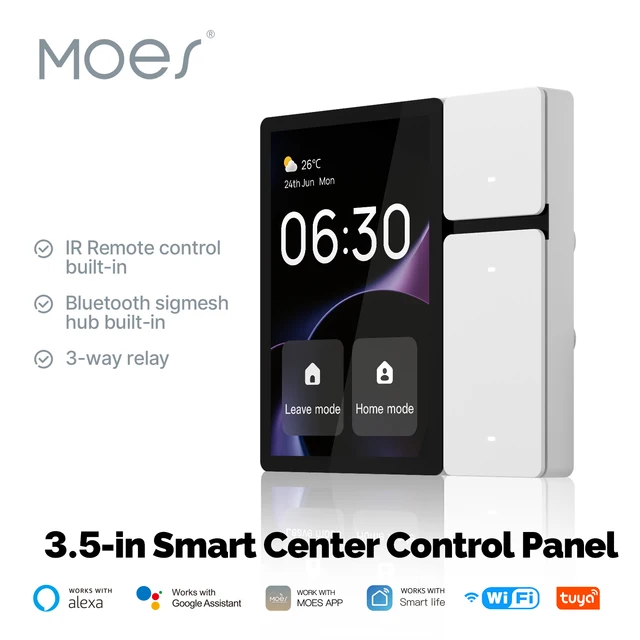 MOES-Smart Remote Control Panel Screen, 3 Relés, 3 Botões Físicos, Controle Remoto IR, Bluetooth, Sigmesh Hub, Built-in Wi-Fi, 3,5 polegadas 1