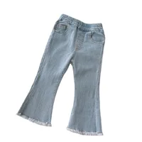 2024 New Girls Jeans Bell-bottoms Kids Pants Solid Color Baby Out Jeans For Children's Clothing Fashion Washing Water 2-8Y 1