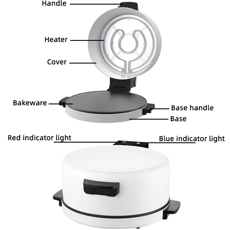 1800W Electric Arabic Bread Maker Household Steak Pan Machine Countertop Pizza Oven With Non-stick Bakeware 5
