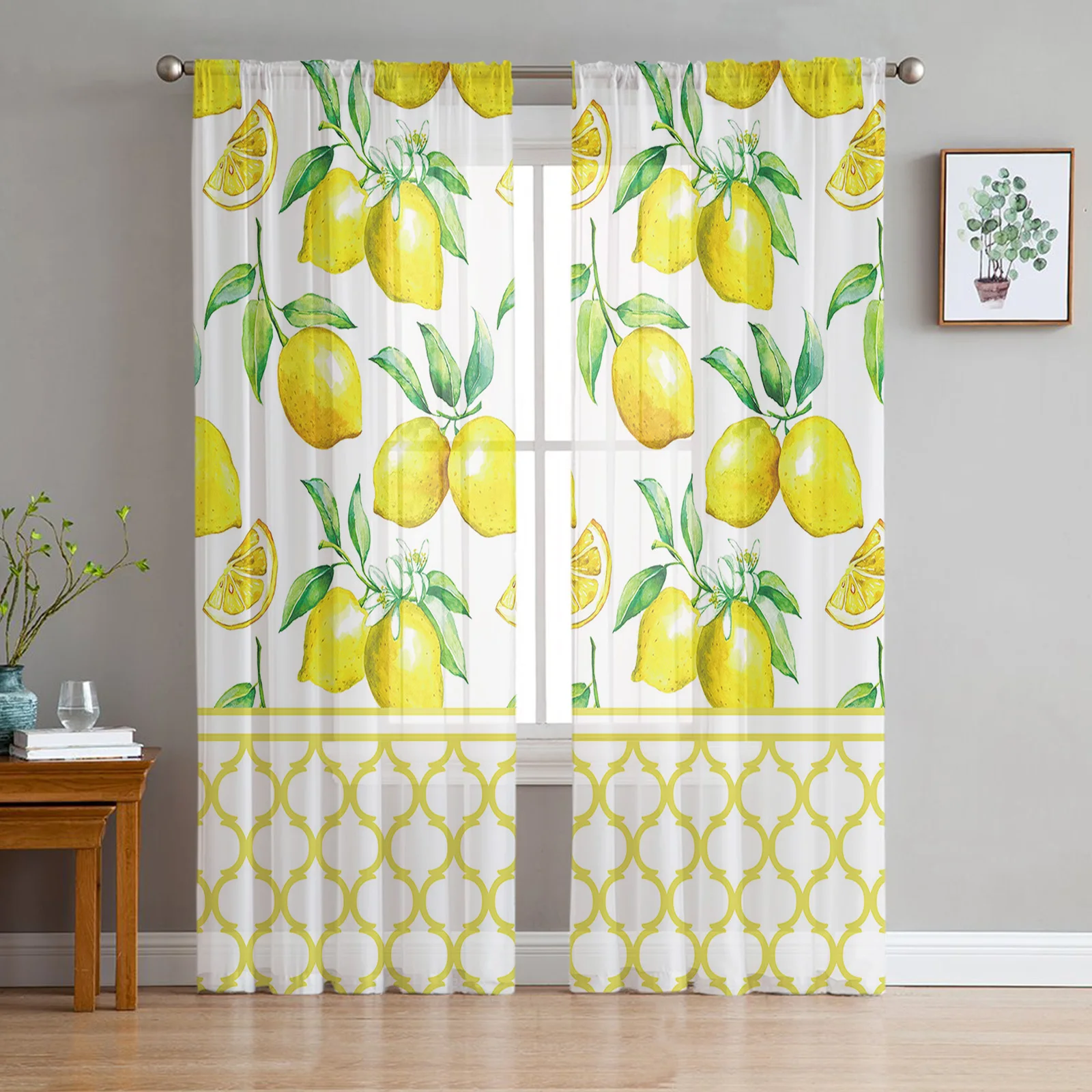 

Fruit Fresh Lemon Yellow Moroccan Tulle Curtains Living Room Kitchen Decoration Chiffon Window Treatments Voile Sheer Curtain