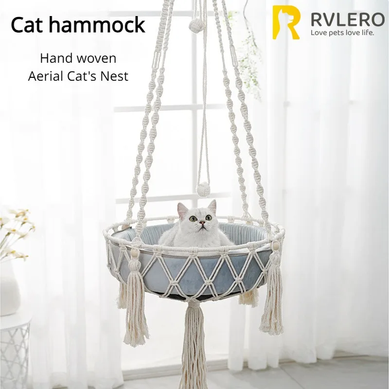 

New Pet Hammock Cat Swing Hand Woven Cotton Rope Cats Hanging Basket Kitten Hanging String Den Indoor Pend Nest Pets Supplies