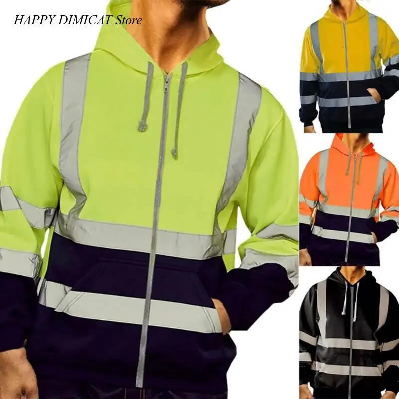 Hooded Jacket for Cold-Proof Outdoor Sweater Work Safety Coat Outdoor Men Reflective Strip Sanitation Overalls Fleece