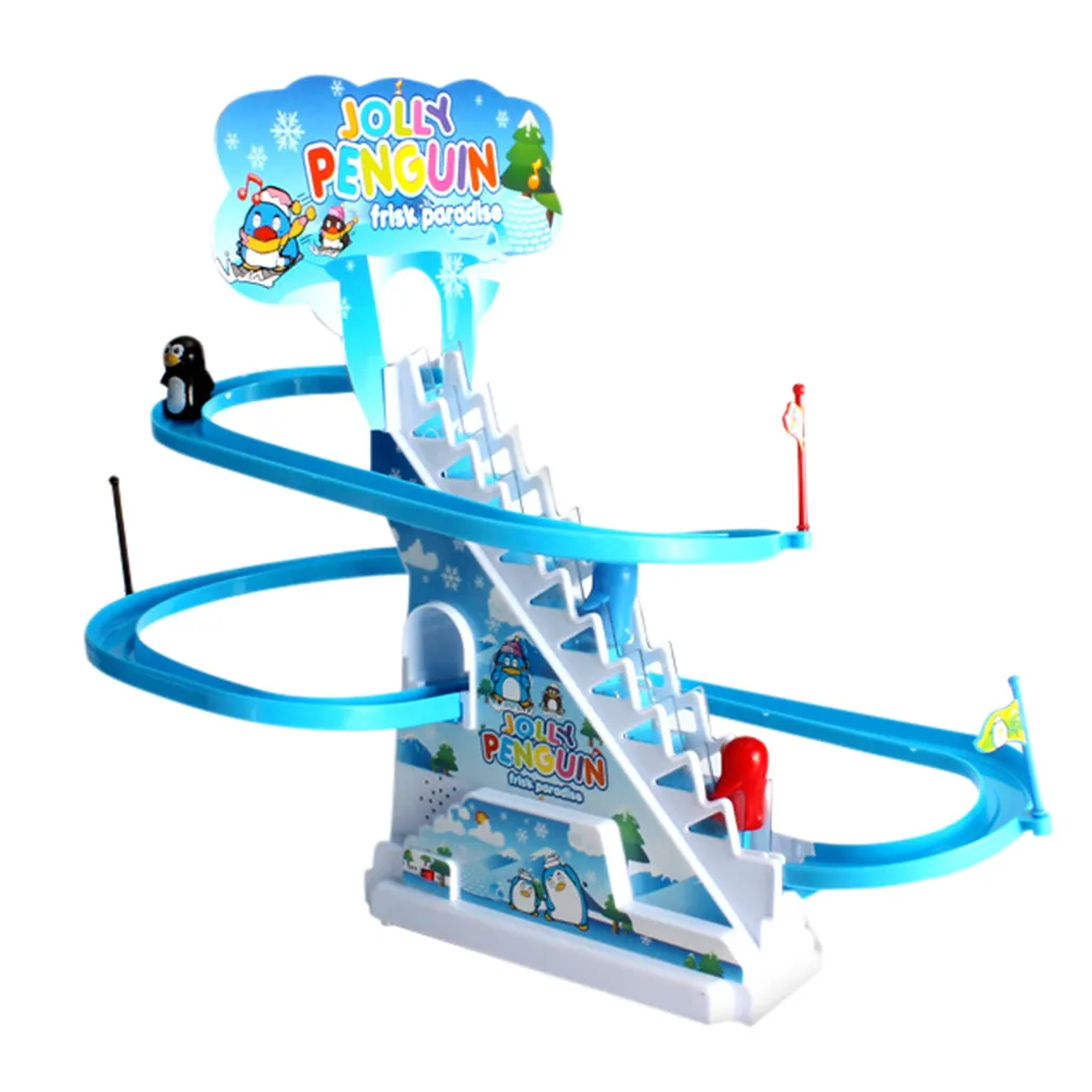 Electric Track Penguin Sliding with Music Track Race Toy Train Puzzle Education Division And Multiplication Games