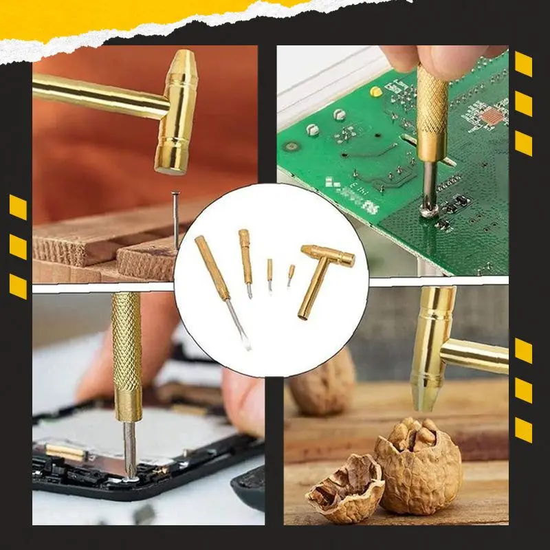 5 In 1 Multifunctional Craft Mini Hammer Screwdriver Set Copper Alloy Gold Detachable Micro Screwdriver Service Hand Tools for mini hammer