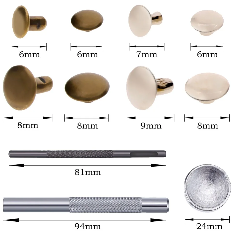 120 Set Leather Rivets Single Cap Rivets Tubular Metal Studs with Fixing Tool Kit for Leather Craft Repairing