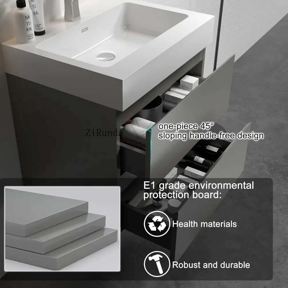 Overflowing bathrobe, wall-mounted floating bath, large storage, 24 in.