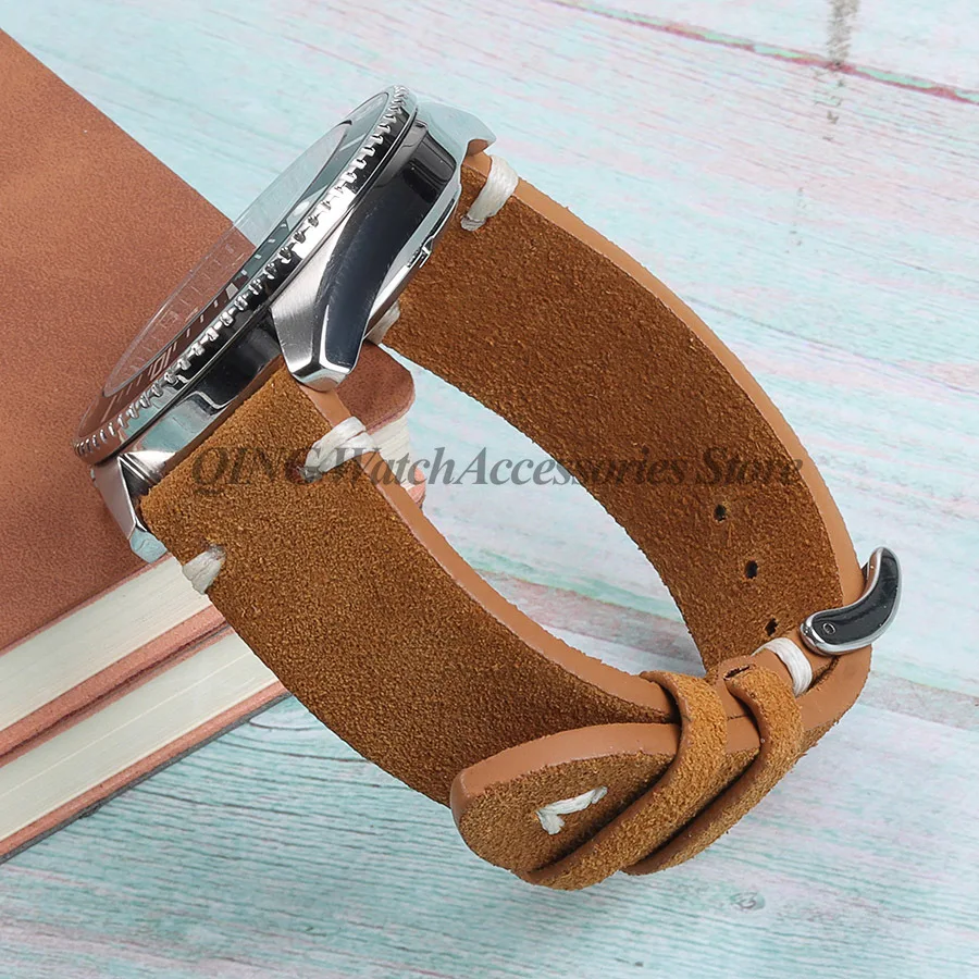 Vintage Blue & Brown Suede and Leather Watch Strap with Quick Release