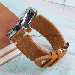 Vintage Blue & Brown Suede and Leather Watch Strap with Quick Release - 22mm (Yellow white)