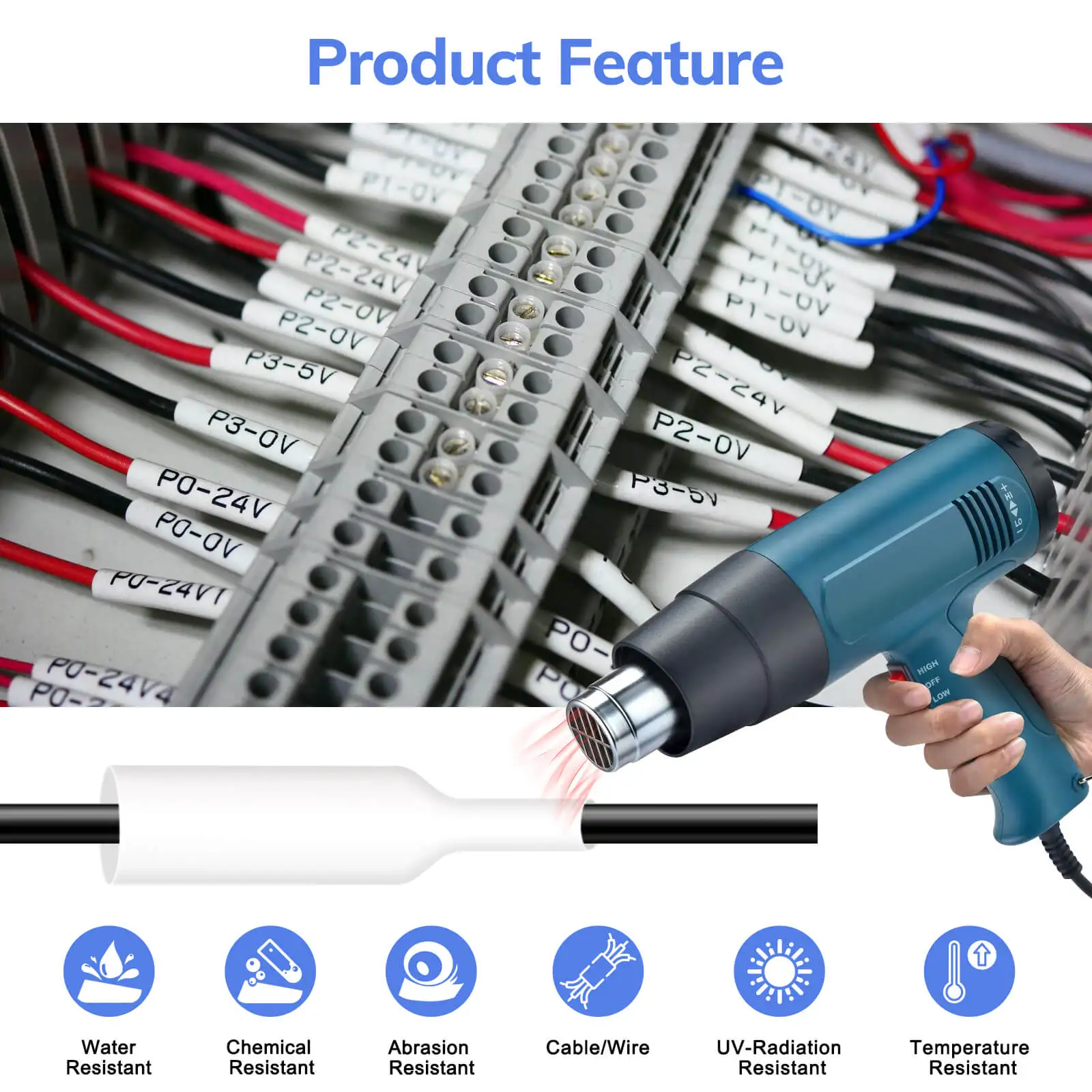 브라더 HSe-211 221 열 수축 튜브 라벨, P-Touch E500 3600 1750 1010 라벨 메이커용, 검정색, 흰색, 6mm, 9mm, 10PK