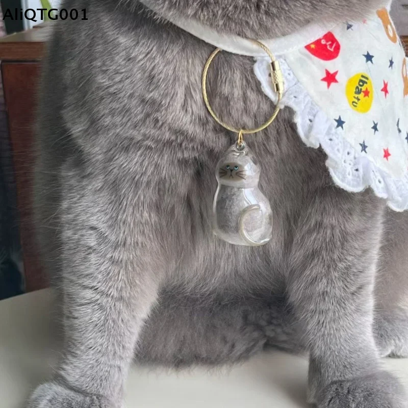 2개 투명 고양이 모피 보관함 펜던트 헤어 캡슐 기념품 수집 가방 키체인 - 고양이 테마 액세서리