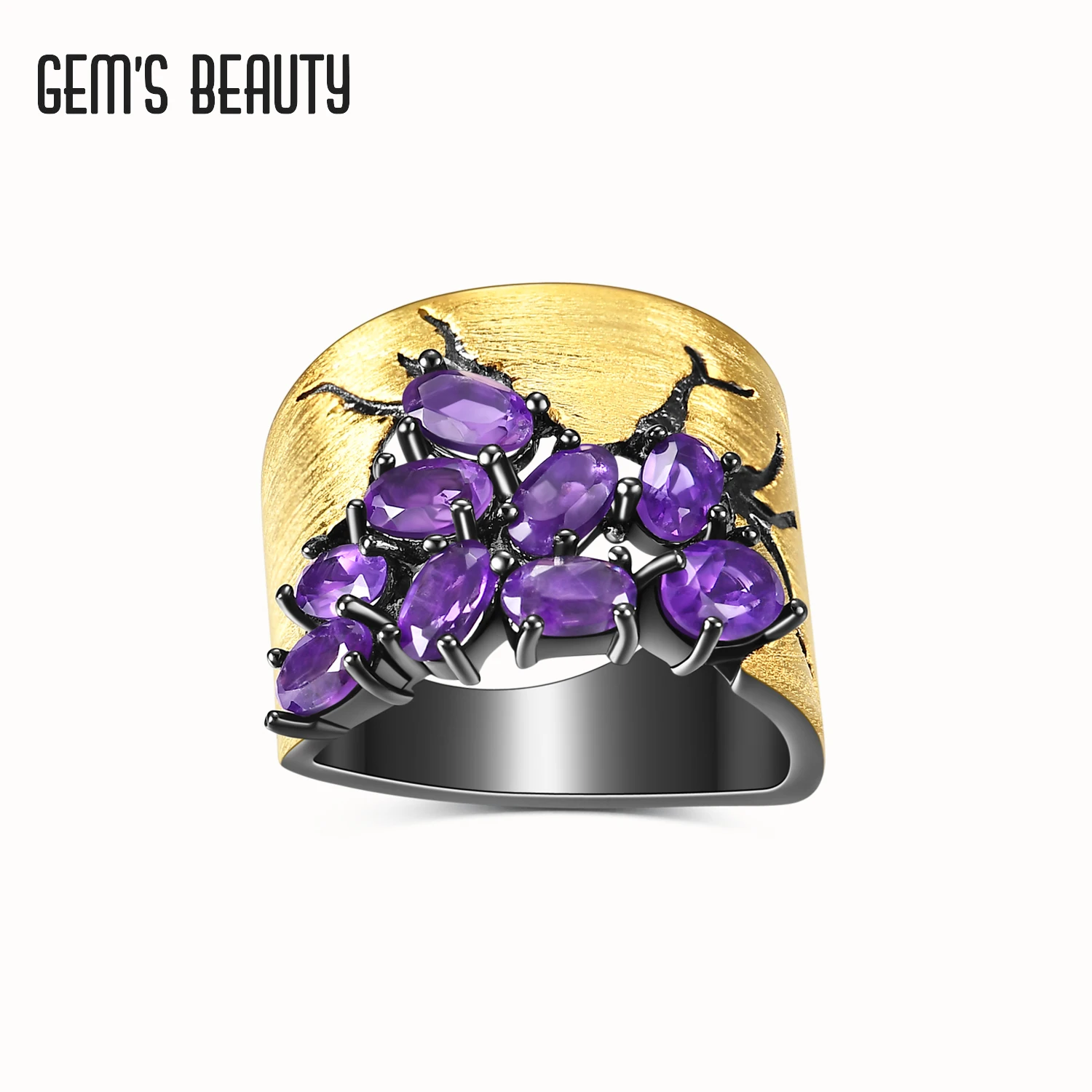 

Gem's Beauty 2021 Trend Real 925 Sterling Silver Crack Natural Creative Design Fine Jewelry Amethyst Rings For Women Bijoux