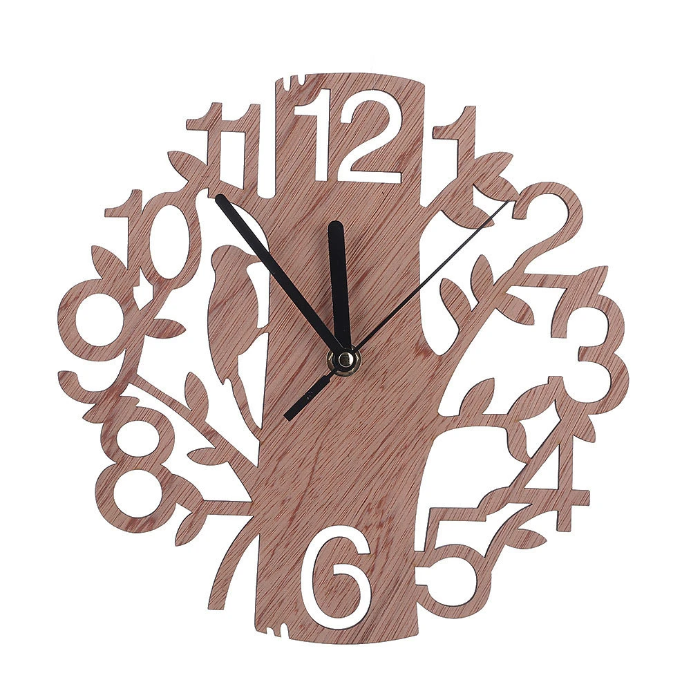 Wooden Tree Shape Wall Clock Hanging DIY Round Watches Battery Operated for Office Living Room Home Decoration Supplies fancy wall clock