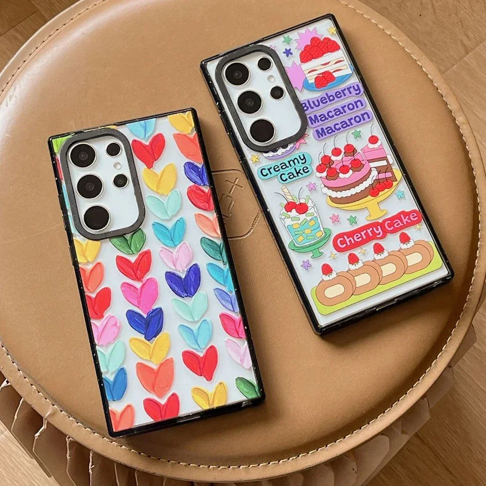 Cake Acrylic Black Border Case for Samsung Galaxy S22 S23 S24 Ultra S22+ S23+ S24 Plus Cover Protective Case