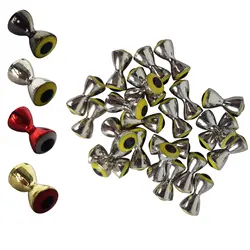 Aventik Premium Brass Dumbbell Fish Eyes for Realistic Fly Tying - Corrosion Resistant Fishing Lure Heads, Pack of 25 (Nickle With Yellow)