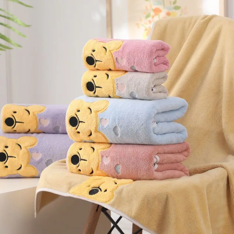 Bath Towel Winnie Bear Towel Set Soft Absorbent Coral Velvet Bath Home Wash Children Cartoon