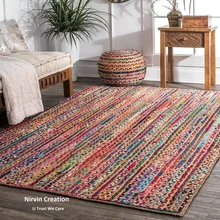 Tapis en coton tressé en Jute naturelle, Style réversible, aspect rustique moderne 