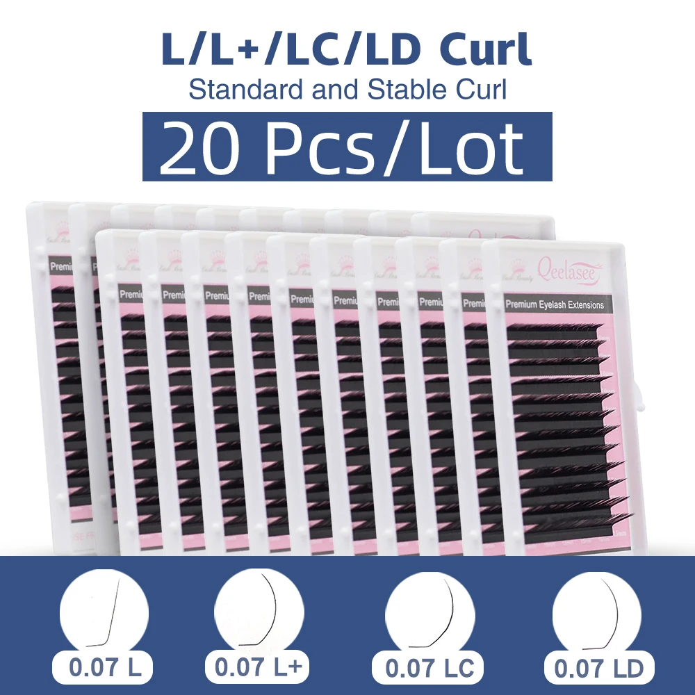Qeelasee 20 Trays L/l+/lc/ld Curl False Eyelash Extensions Mink Black