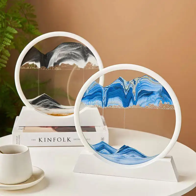 7/12inch Activity Sand Painting Round Glass 3D Hourglass Abysmal Sea Quicksand In Motion Display Frame for Home Decoration Gift sand timer,liquid hourglass timer,colored hourglass