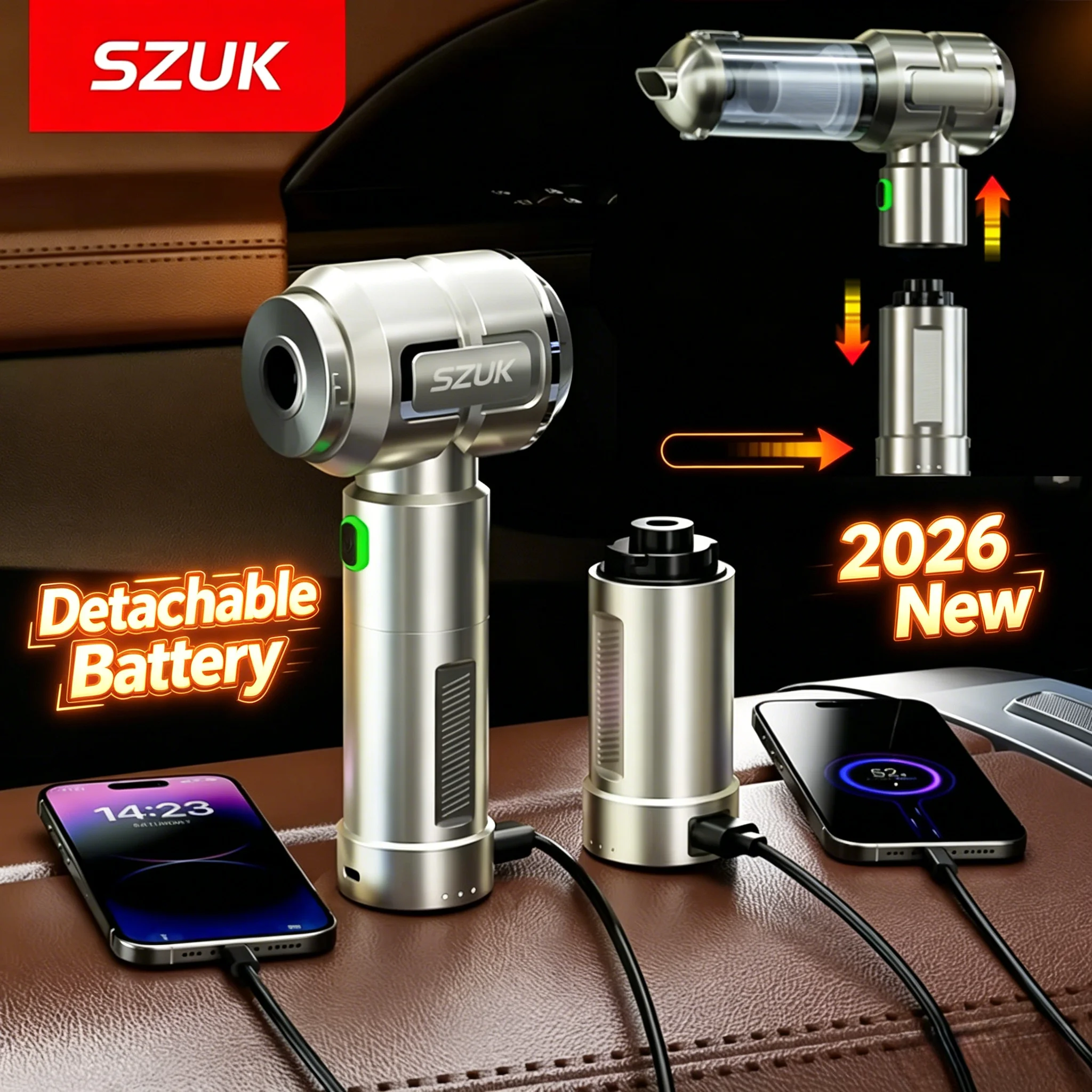SZUK 2026 Portable Wireless Vacuum Cleaner Mini blower Multi New Car Vacuum Cleaner Powerful Handheld Cleaning Machine with LED 2