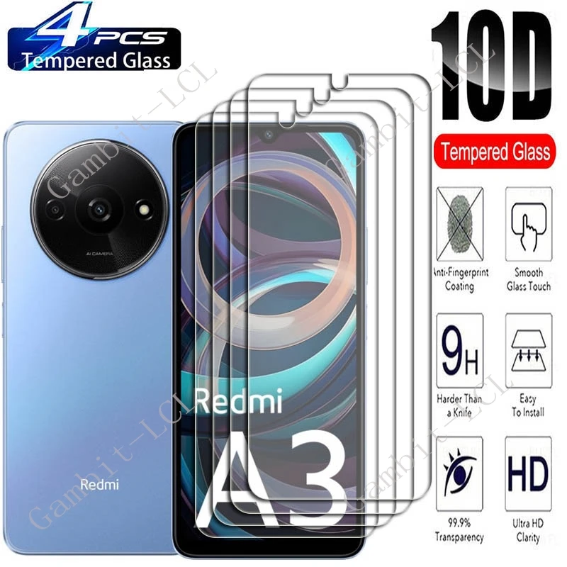 

4 шт., защитное закаленное стекло для Xiaomi Redmi A3 6,71 дюйма
