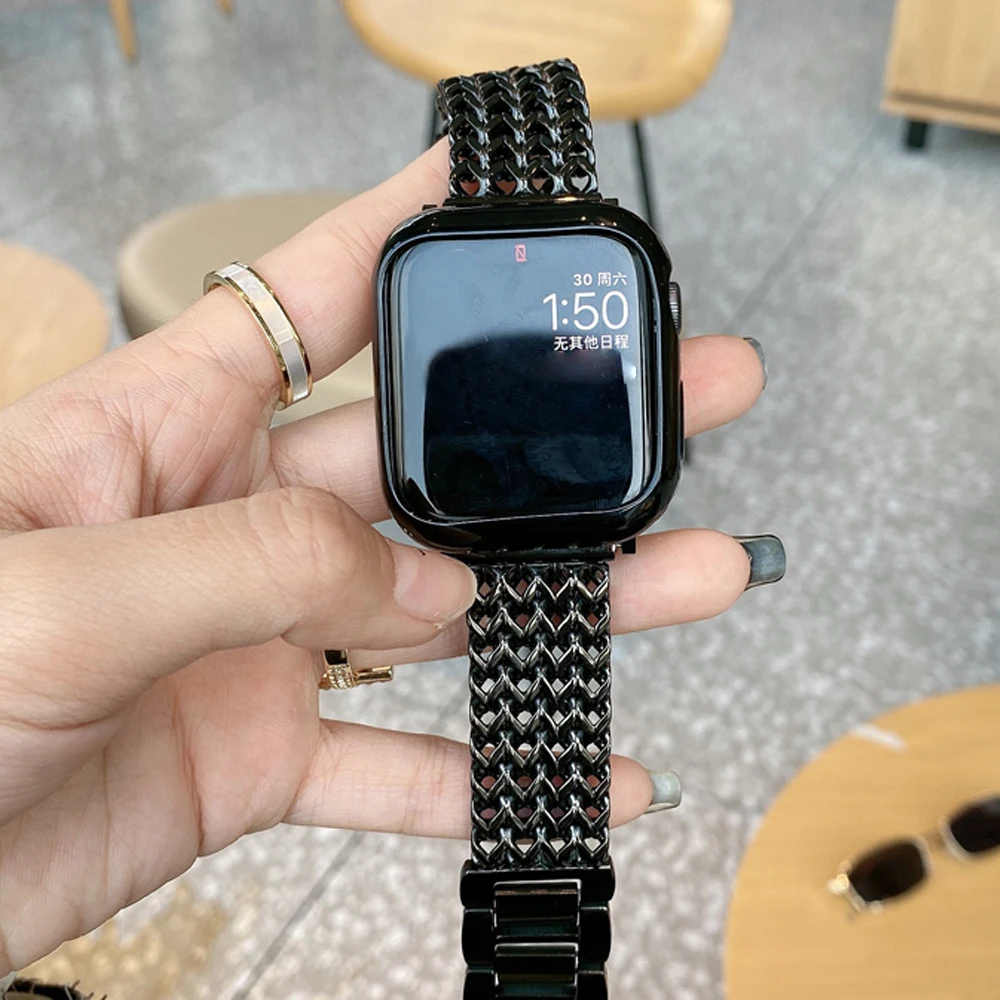 애플 워치용 브레이드 금속 팔찌, 울트라 2 1 밴드, 49mm, 41mm, 45mm, 아이워치 시리즈 9, 8, 7, 6, SE, 5, 4, 44mm, 스테인리스 스틸 스트랩