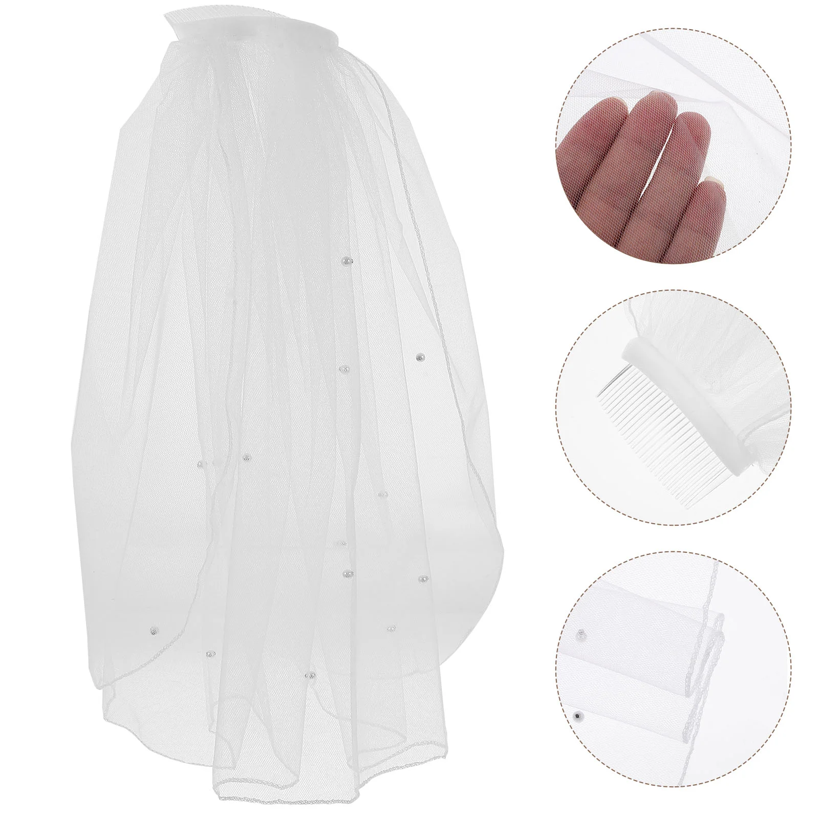 

Женская Тюлевая Фата для невесты, жемчужная свадебная фата с гребнем для невесты, Цветочная Фата для свадебной фотосъемки (белая)