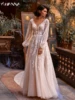 O-neck Long Sleeve Wedding Dress Elegant Lace Applique Bride Robe 2025 Vintage A-line Long Bridal Gown Customized Robe De Mariée 1