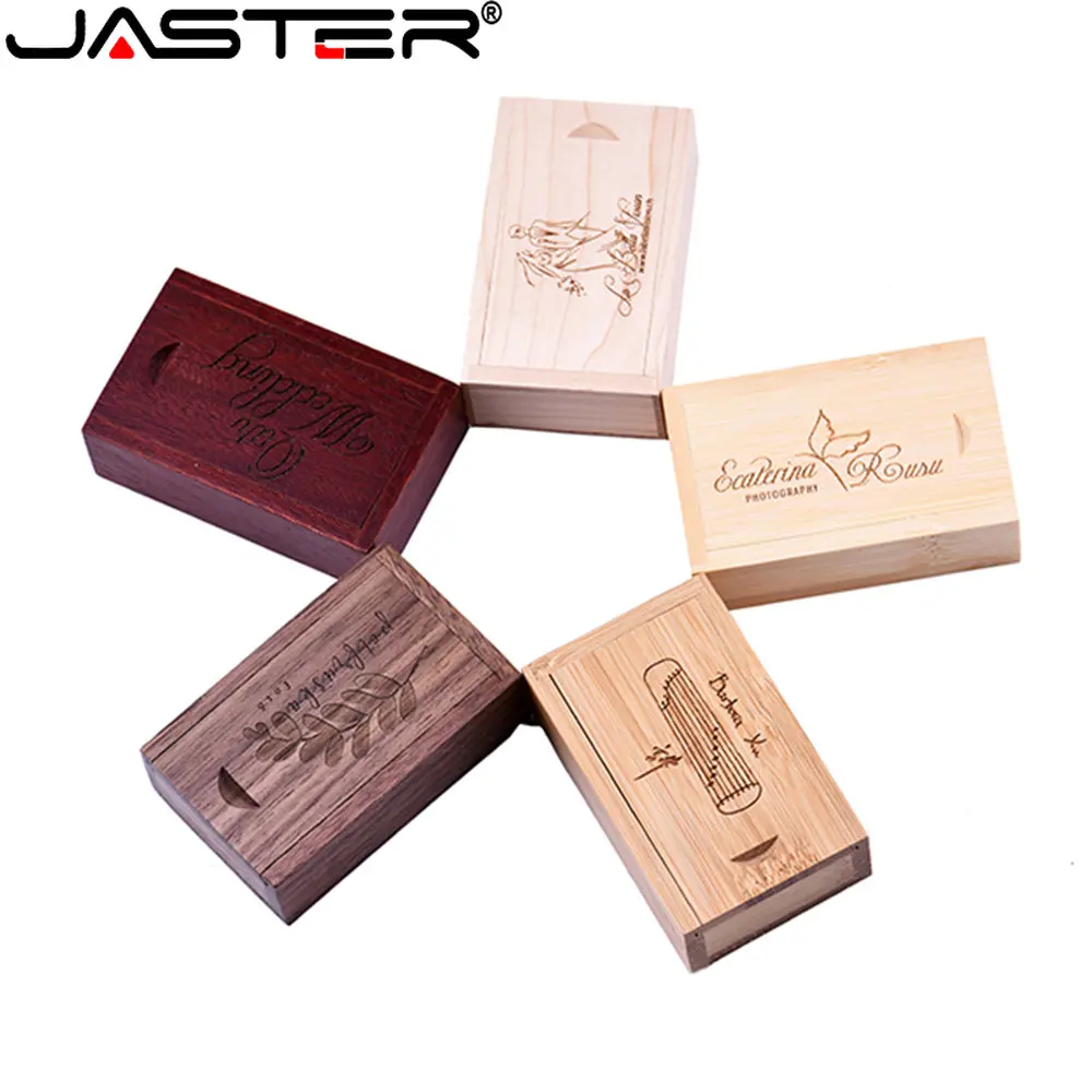 JASTER 나무 USB 2.0 플래시 드라이브 128GB 64GB 무료 맞춤형 로고 펜 드라이브 메이플 나무 박스 메모리 스틱 32GB 16GB U 디스크 노트북용