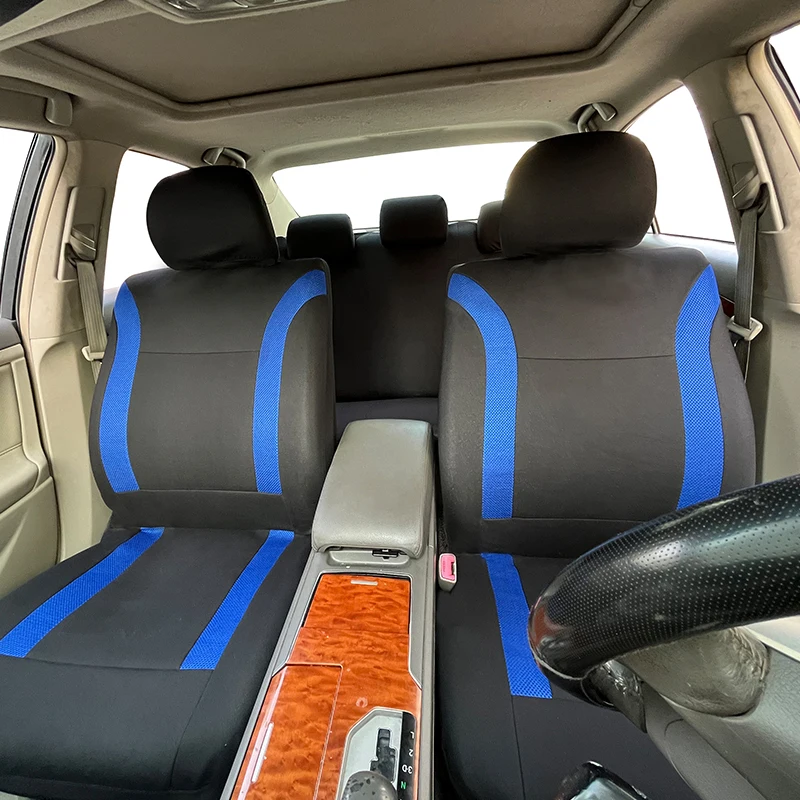 AUTO PLUS Juego de fundas de asiento de coche de poliéster, universales, deportivas, se ajustan a la mayoría de coches, de tela lisa, Bicolor, elegantes accesorios de coche, Protector de asiento