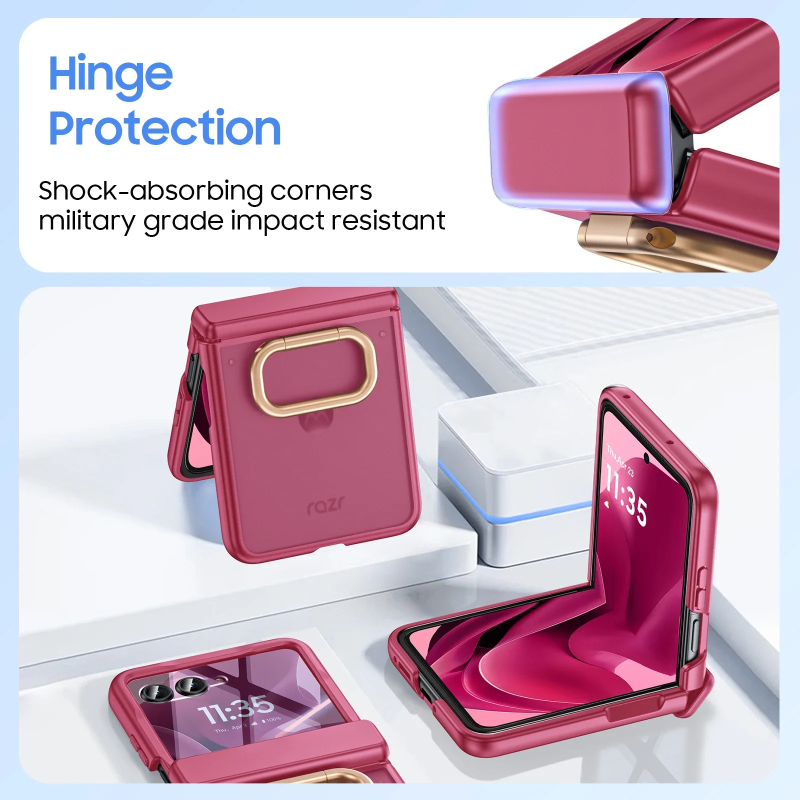 Festive Rose Red Case with Finger Ring Support & Magnetic Hinge