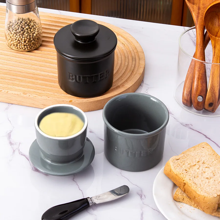Butter Storage Box Ceramic Sauce Dishes Ceramic Butter Cup Yellow Oil Tank Water Sealed Cheese Sealed Tank With Cover Creative Western Style