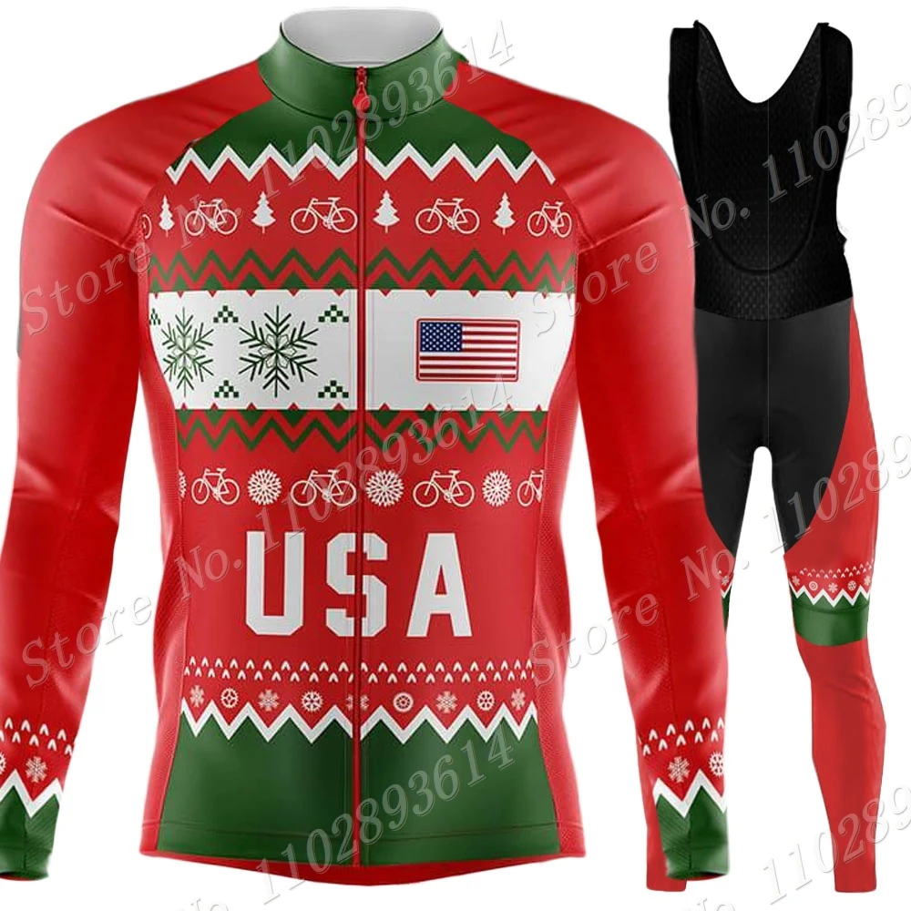 Winter Merry Christmas 2023 Team Cycling Jersey Set Manica Lunga Usa Abbigliamento Da Ciclismo Road Race Bike Jacket Suit Pants Maillot