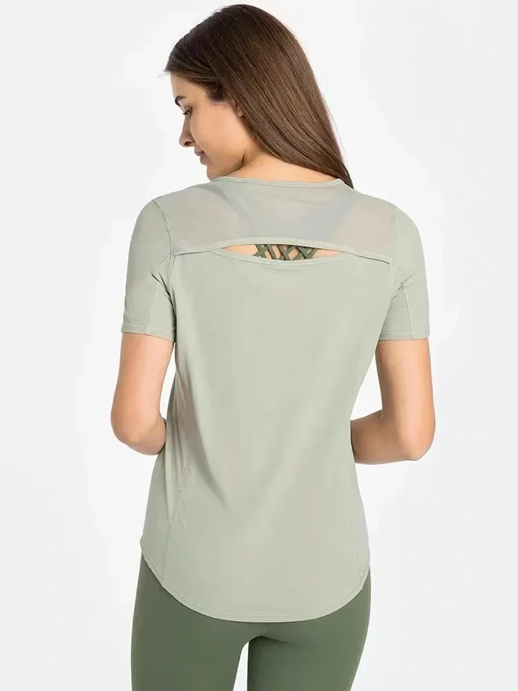 

LU Women Yoga Gym Shirts Sport Crop Short Sleeve T-shirt Outdoor Jogging Fitness Breathable Quick Drying Sportswear Top