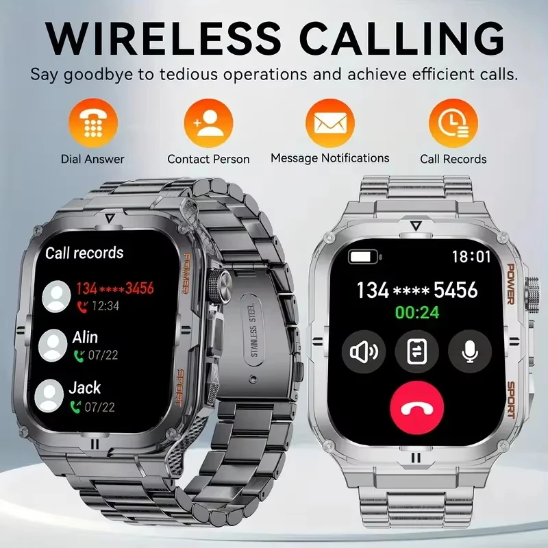 2026 new men's military smartwatch, flashlight motion trajectory multifunctional reminder outdoor tracking fitness smartwatch 2