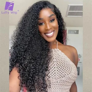 200Density Afro Kinky Curly 13x6 Lace Front Wig 4C Human Hair Glueless Lace Frontal Pre Plucked Baby Hair Bleached Knots Wig